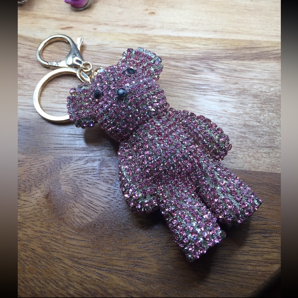 Pink crystal teddy bear 🧸 keychain (new)
